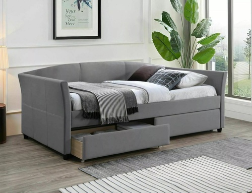 CentrMebel | Ліжко односпальне велюрове з шухлядами для білизни 90x200 Lanta Velvet (сірий) 1