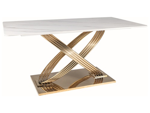 CentrMebel | Стол обеденный прямоугольный керамика (эффект мрамора) 160Х90 HERMES (Белый (эффект мрамора)/Золото) 1