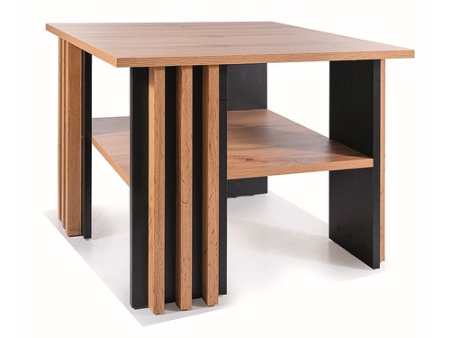 CentrMebel | Журнальний столик дерев'яний з металом діаметр 68X68 MARINA (Дуб артизан/Чорний) 1
