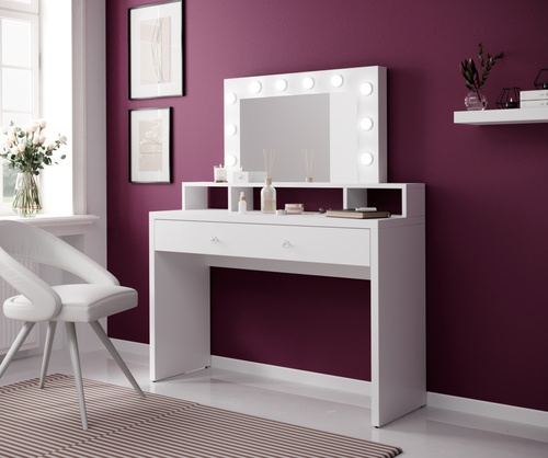 CentrMebel | Туалетний стіл з дзеркалом ARIA 2497KF49 білий глянець з підсвіткою 1