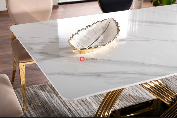 CentrMebel | Стол обеденный прямоугольный керамика (эффект мрамора) 160Х90 HERMES (Белый (эффект мрамора)/Золото) 8
