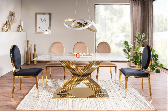 CentrMebel | Стол обеденный прямоугольный керамика (эффект мрамора) 160Х90 HERMES (Белый (эффект мрамора)/Золото) 13
