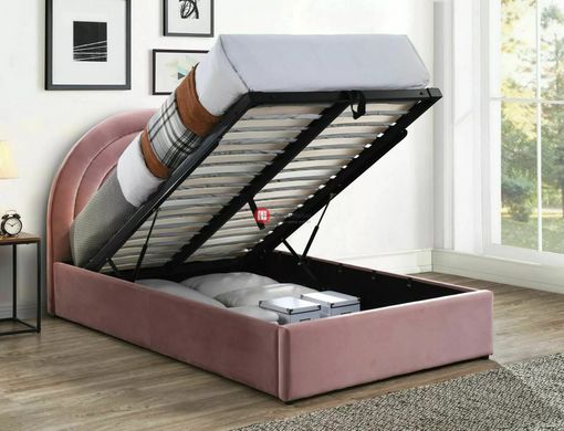 CentrMebel | Ліжко полуторне велюрове з підйомним механізмом 120x200 Polly Velvet (рожевий) 2