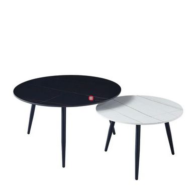 CentrMebel | Комплект журнальных столов круглых керамических KORA A Черный мрамор + белый ярмур 3