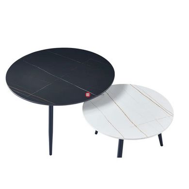 CentrMebel | Комплект журнальных столов круглых керамических KORA A Черный мрамор + белый ярмур 4
