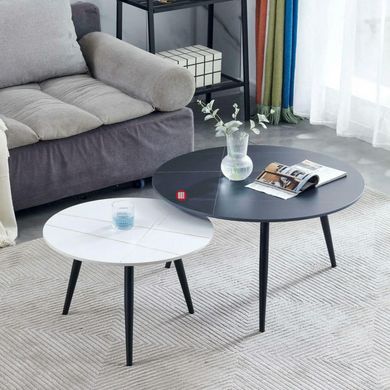 CentrMebel | Комплект журнальных столов круглых керамических KORA A Черный мрамор + белый ярмур 2