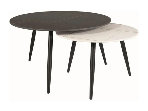 CentrMebel | Комплект журнальних столів круглих керамічних KORA A Чорний мармур + Білий иармур 1
