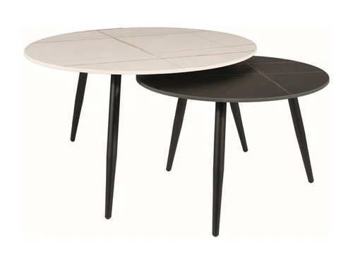 CentrMebel | Комплект журнальних столів круглих керамічних KORA B Чорний мармур + Білий иармур 1