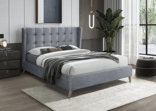 CentrMebel | Двоспальне ліжко велюрове ESTELLA 160x200 (сірий) 1