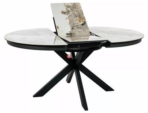 CentrMebel | Стіл обідній розкладний керамічний круглий PORTO CERAMIC 120(160)х120 білий мармур 6