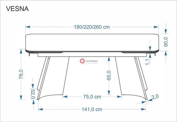 CentrMebel | Стол обеденный раскладной прямоугольный керамический VESNA 180(260)х90 (бежевый мрамор) 14