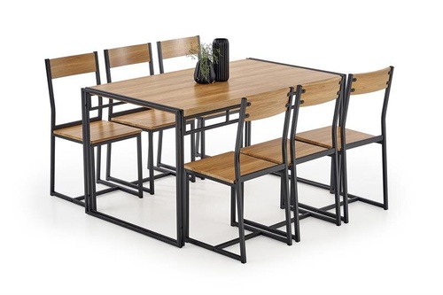 CentrMebel | Комплект меблів обідній BOLIVAR (стіл + 6 стільців, дуб золотий / чорний) 1
