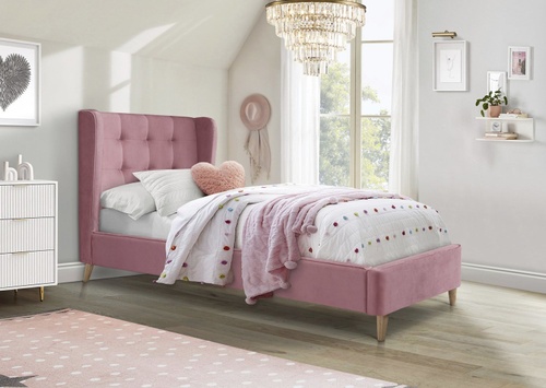 CentrMebel | Ліжко односпальне велюрове ESTELLA 90x200 (рожевий) 1