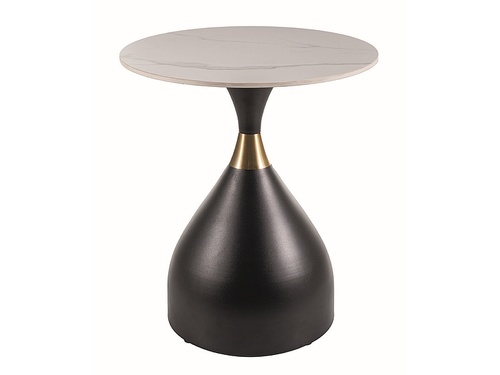CentrMebel | Журнальний столик з керамічною стільницею та металом діаметр 50 VIRGO (Білий/Чорний/Золото) 1