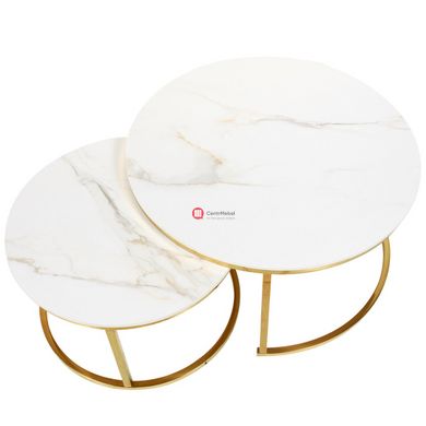 CentrMebel | Комплект журнальних столів круглих керамічних ALABAMA A (білий мармур) 2