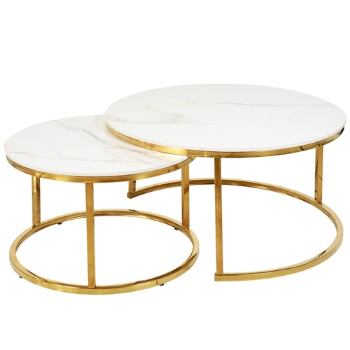 CentrMebel | Комплект журнальных столов круглых керамических ALABAMA A (белый мрамор) 1