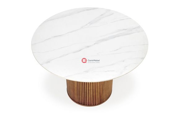 CentrMebel | Стіл обідній круглий кераміка Ø 120 BRUNO (білий мармур) 11