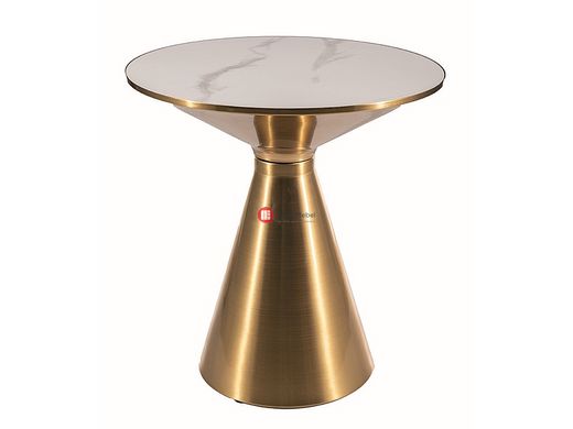 CentrMebel | Журнальный столик с керамической столешницей и металлом диаметр 50 ARIES (Белый/Золото) 1