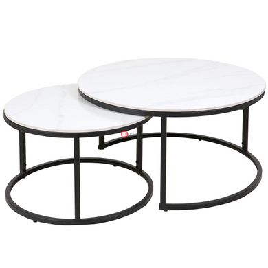 CentrMebel | Комплект журнальних столів круглих керамічних FLORIDA A (білий мармур) 2