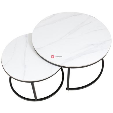 CentrMebel | Комплект журнальних столів круглих керамічних FLORIDA A (білий мармур) 3