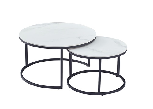 CentrMebel | Комплект журнальних столів круглих керамічних FLORIDA A (білий мармур) 1