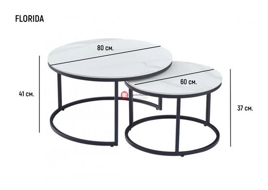 CentrMebel | Комплект журнальних столів круглих керамічних FLORIDA A (білий мармур) 4