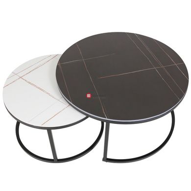 CentrMebel | Комплект журнальных столов круглых керамических FLORIDA B (белый мрамор / черный мрамор) 2