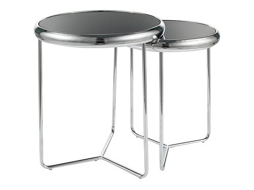 CentrMebel | Журнальный столик стеклянный с металлом диаметр 74 (комплект) SCARLET II (Черный/Хром) 1