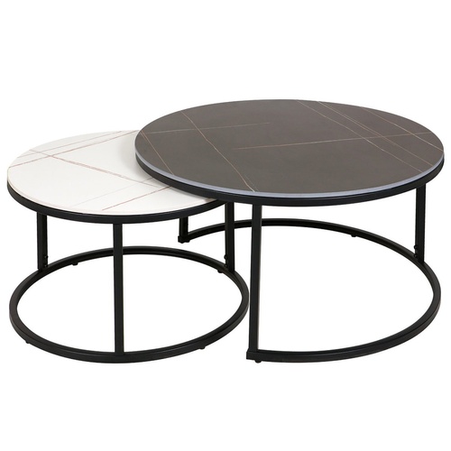 CentrMebel | Комплект журнальных столов круглых керамических FLORIDA B (белый мрамор / черный мрамор) 1