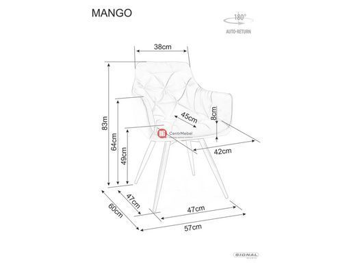 CentrMebel | Стілець обідній обертовий велюровий MANGO VELVET (чорний) 4