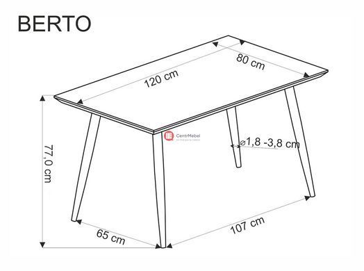 CentrMebel | Стіл обідній нерозкладний прямокутний з МДФ BERTO 120х80 (натуральний) 13