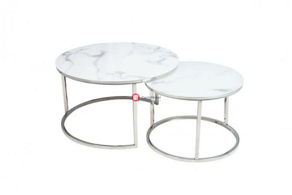 CentrMebel | Комплект журнальных столов круглых стеклянных ATLANTA B Белый мрамор 1