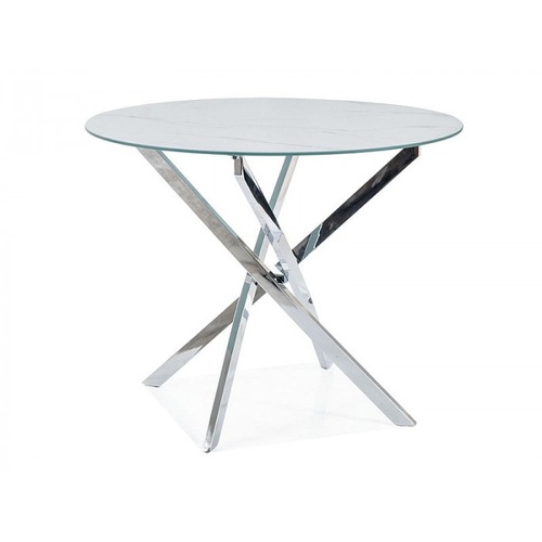 CentrMebel | Стол обеденный круглый каленое стекло с хромом диаметр 90 AGIS (белый (эффект мрамора)/Хром) 1