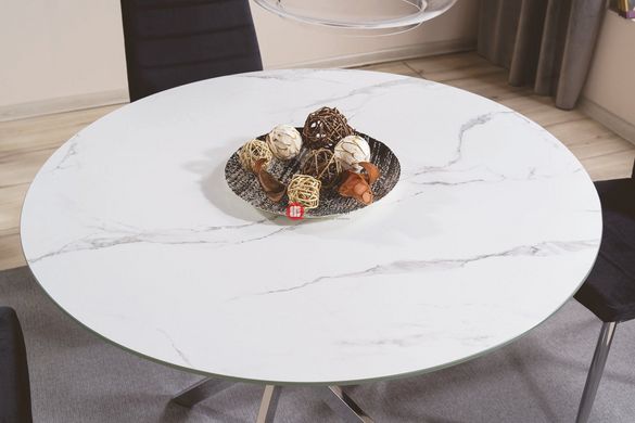CentrMebel | Стол обеденный круглый каленое стекло с хромом диаметр 90 AGIS (белый (эффект мрамора)/Хром) 4
