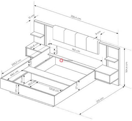 CentrMebel | Кровать с подъемным механизмом, ящиком, мягким изголовьем, прикроватными тумбами и освещением 160*200 для спальни DAST (бежевый) 5