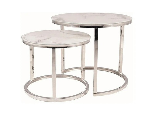 CentrMebel | Комплект журнальних столів круглих скляних ATLANTA B II Білий мармур 1