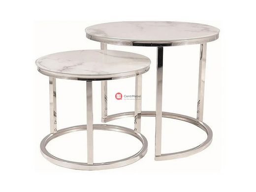 CentrMebel | Комплект журнальних столів круглих скляних ATLANTA B II Білий мармур 1