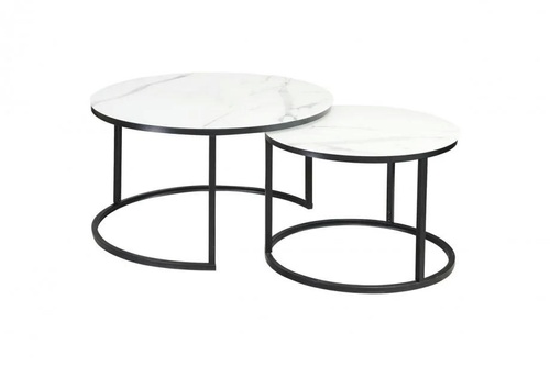 CentrMebel | Комплект журнальных столов круглых стеклянных ATLANTA C Белый мрамор 1