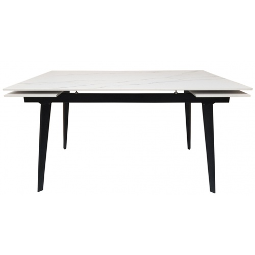 CentrMebel | Стіл обідній прямокутний розкладний керамічний Hugo Arabescato Matte 140(200)х82 (білий мармур) 1