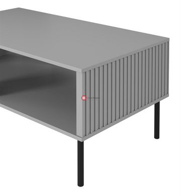 CentrMebel | Стол журнальный LAW-1 с рифленным фасадом ASENSIO (светло-серый) 2