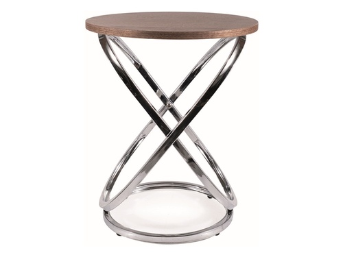 CentrMebel | Журнальний столик дерев'яний з металом діаметр 45см EOS E (Горіх/Хром) 1