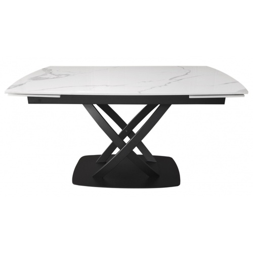 CentrMebel | Стіл обідній прямокутний розкладний керамічний Infinity Staturario Black 140(200)х90 (білий мармур) 1