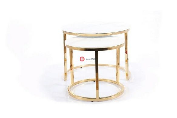 CentrMebel | Комплект журнальних столів круглих скляних MUSE II Білий мармур 5
