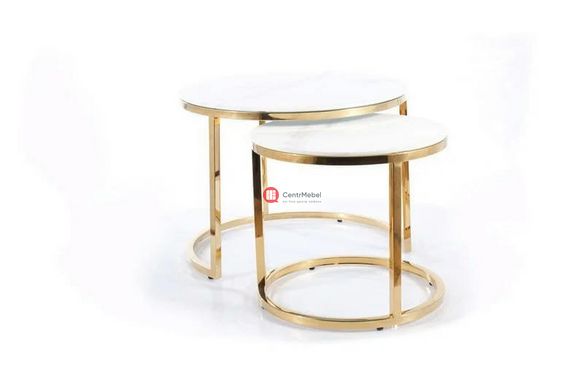 CentrMebel | Комплект журнальних столів круглих скляних MUSE II Білий мармур 4