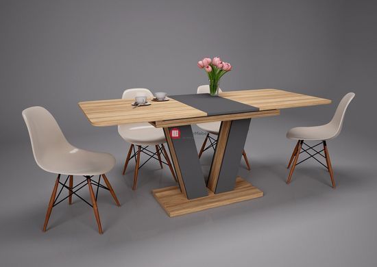 CentrMebel | Стол обеденный прямоугольный раскладной ЛДСП TORINO 140(180)х80 (блеквуд ячменный / антрацит) 2