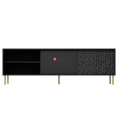 CentrMebel | Тумба под ТВ RTV-1 с рифленным фасадом BULLET (черный/золото) 6