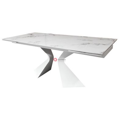 CentrMebel | Стол обеденный прямоугольный раскладной керамический Duna Golden Jade 180(260)х90 (белый мрамор) 2