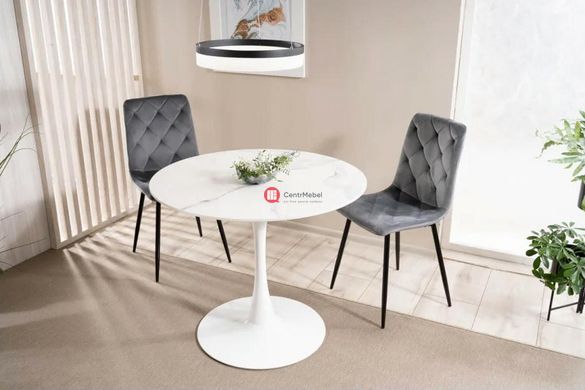 CentrMebel | Стол обеденный нераскладной керамический круглый ESPERO Ø 90 белый мрамор 3
