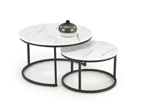 CentrMebel | Комплект журнальных столов круглых из мдф JAVA (белый мрамор) 1