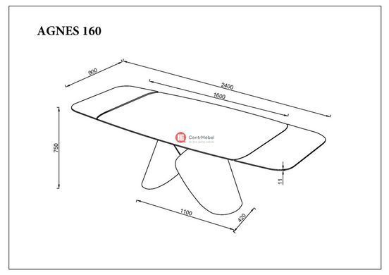 CentrMebel | Стол обеденный керамический AGNES 160(240)х90 (белый мрамор) 10